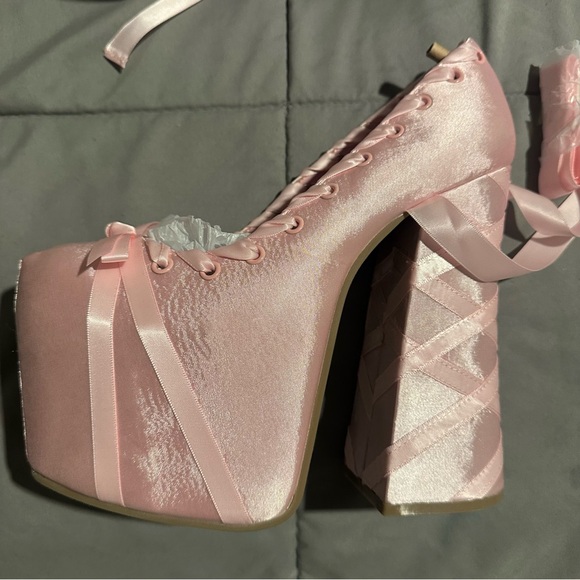 sweet sonata ballet wrap heels in pink by sugar thrillz (dolls kill) - Picture 5 of 15